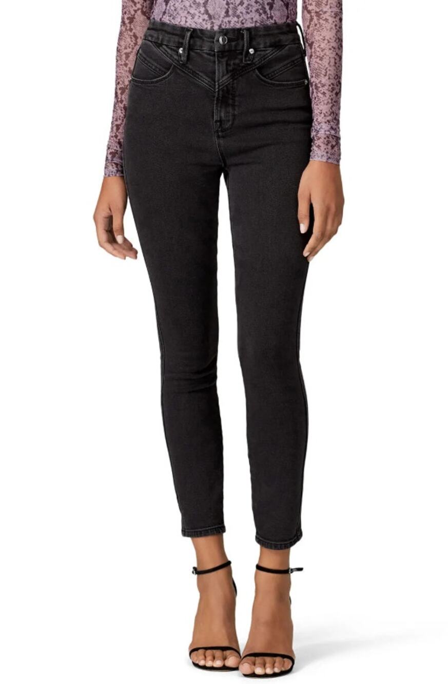 We The Free Yoke Front Skinny Jeans Fitted Mid Rise Black Denim Womens Size 29